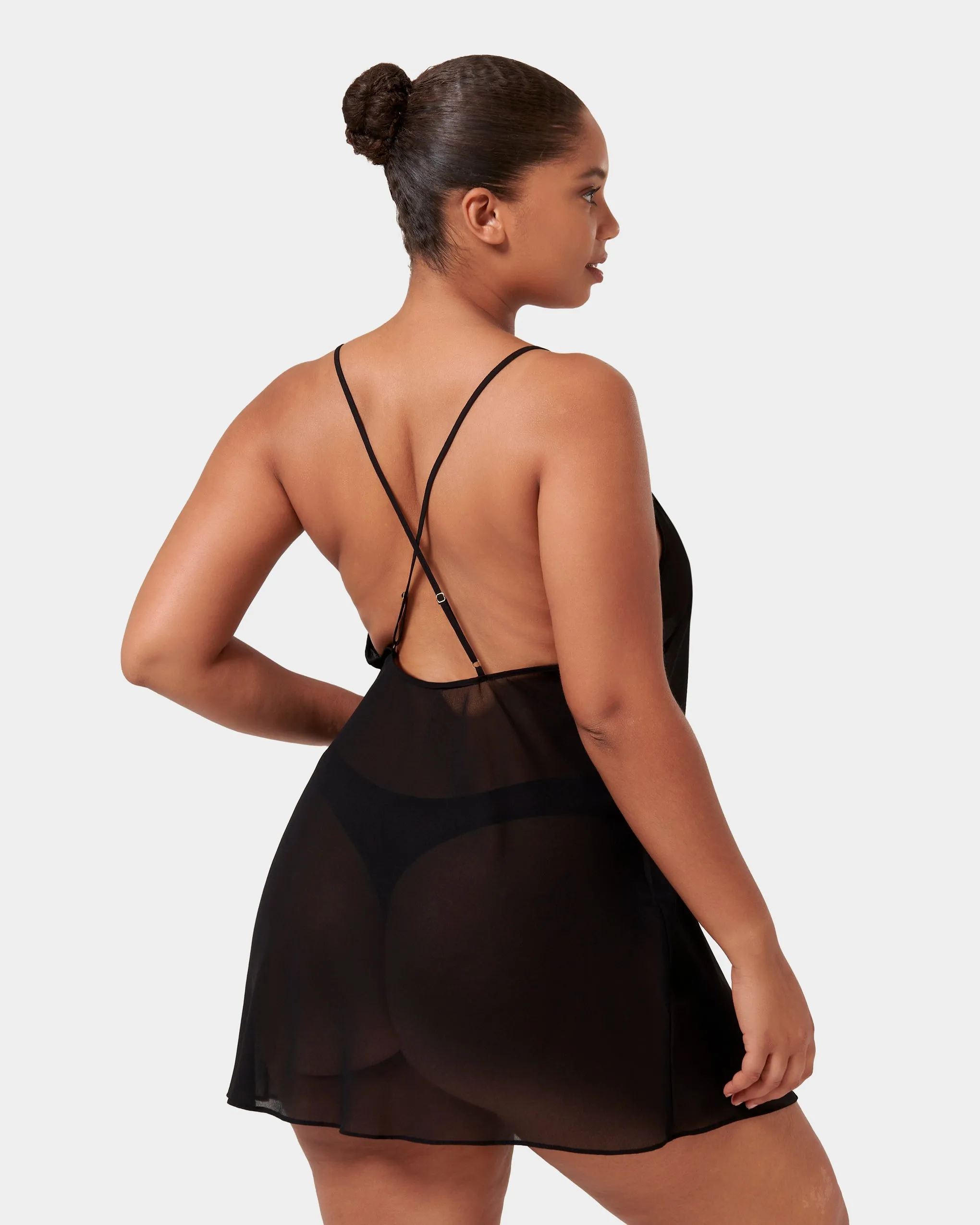 Rosalie Short Chemise Black/Sheer