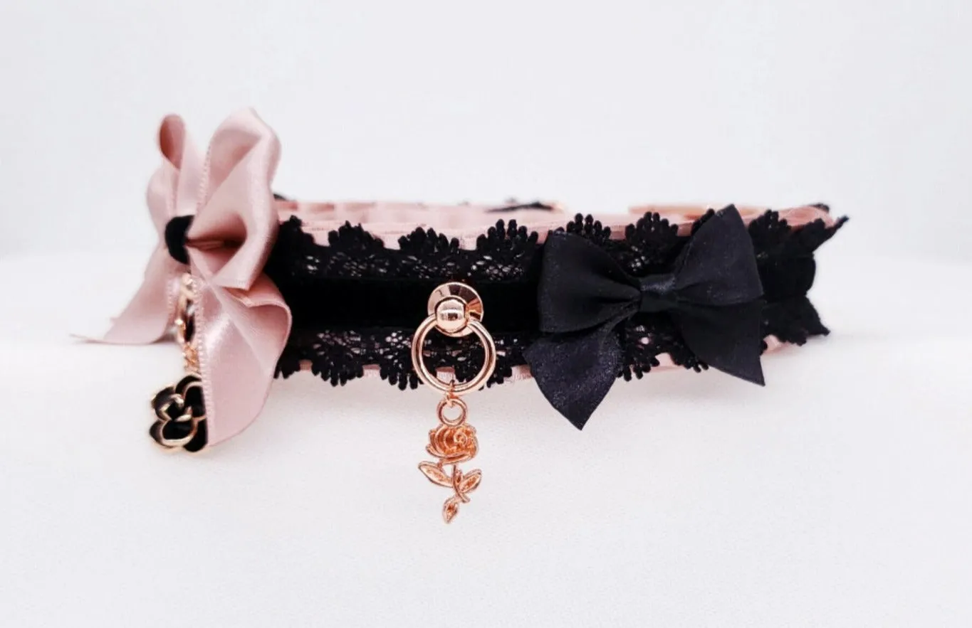 Rose Garden - Rose Gold and Black Lace Collar