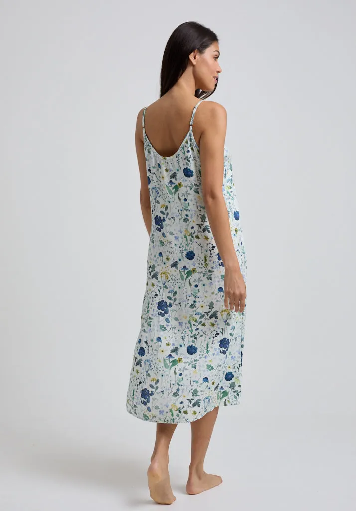 Rosie V-Neck Pressed Floral Print Nightie In Blue