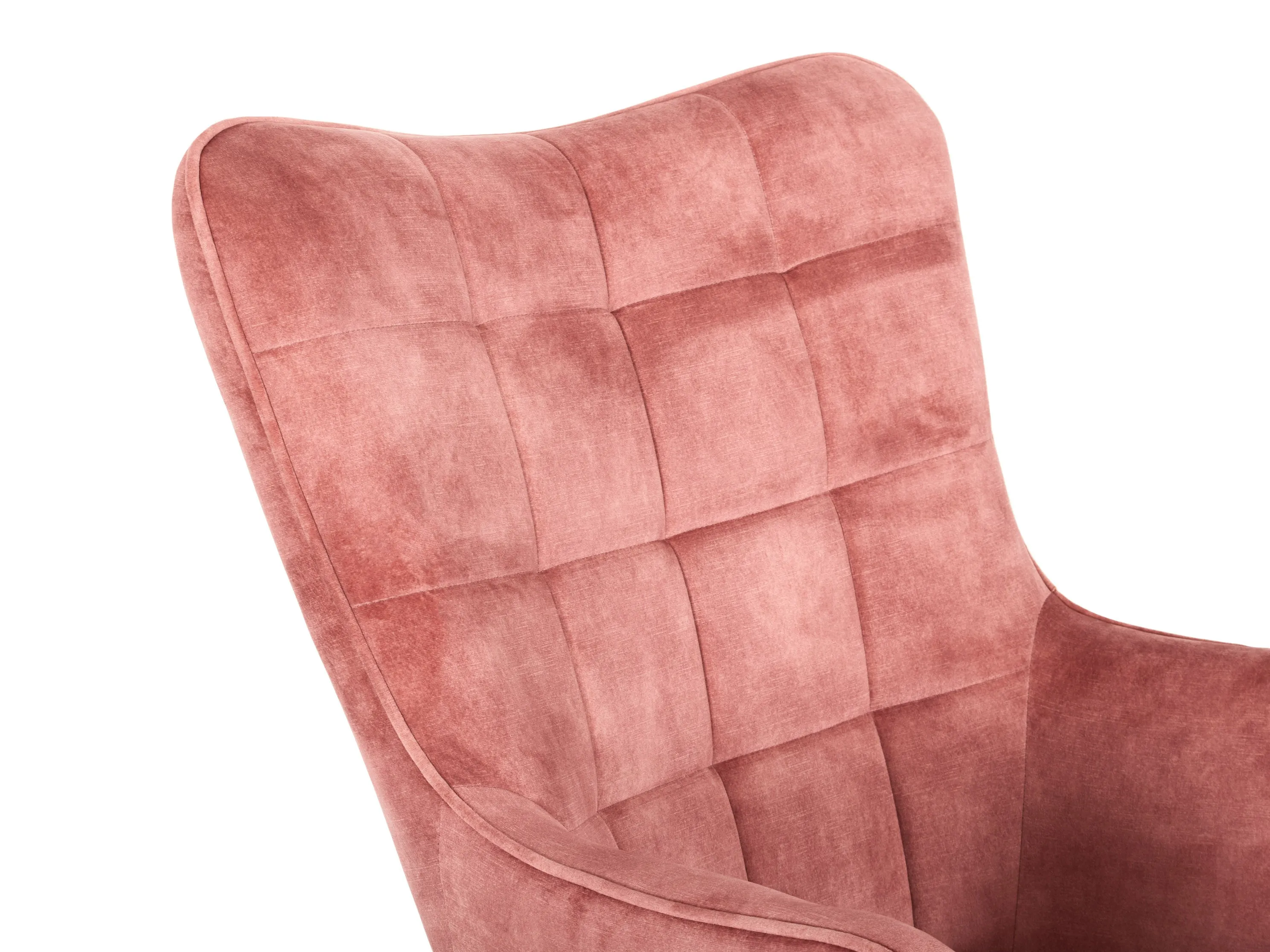 Salmon Pink Velvet Accent Chair with Stool