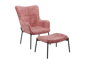 Salmon Pink Velvet Accent Chair with Stool