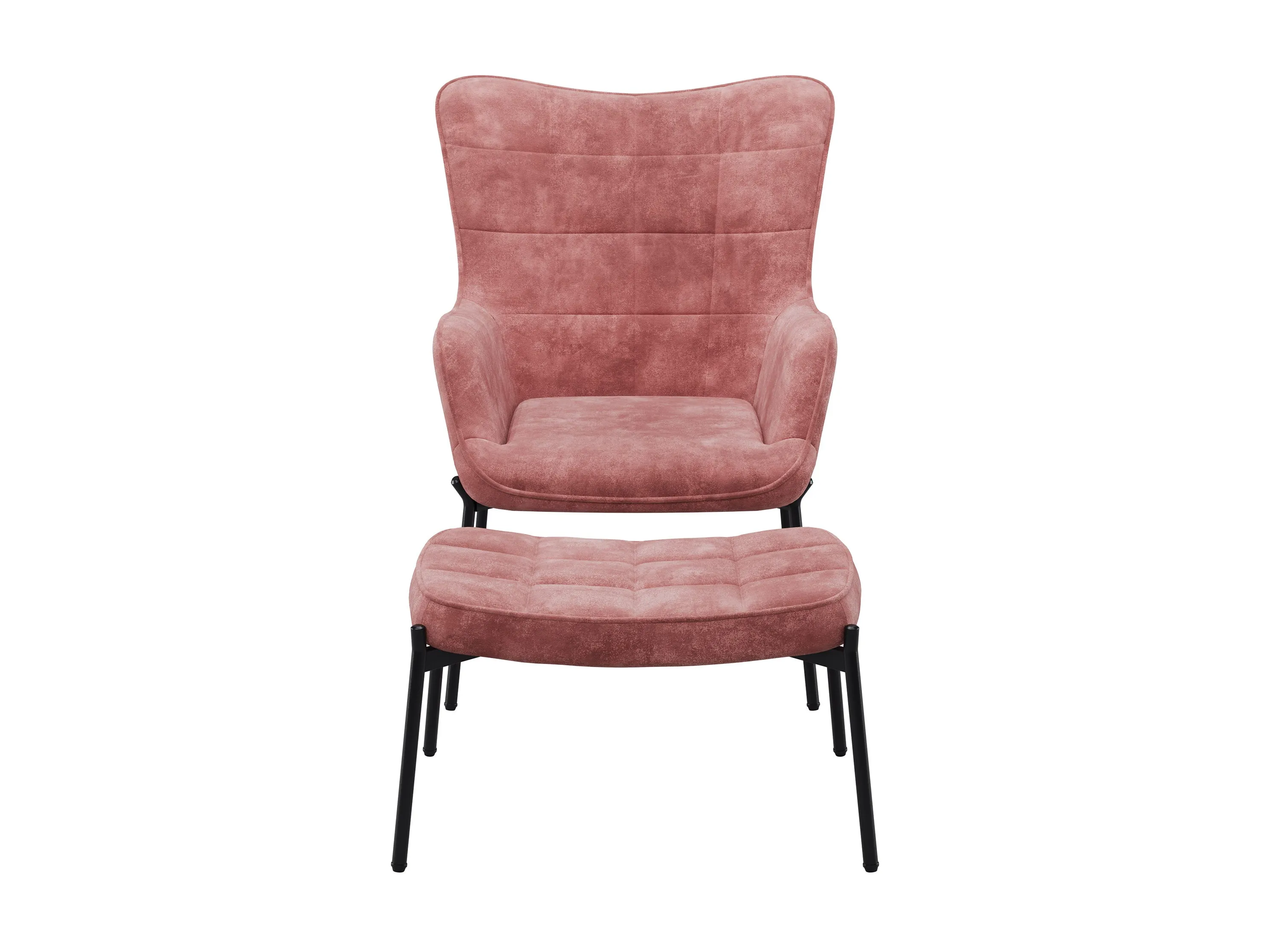 Salmon Pink Velvet Accent Chair with Stool