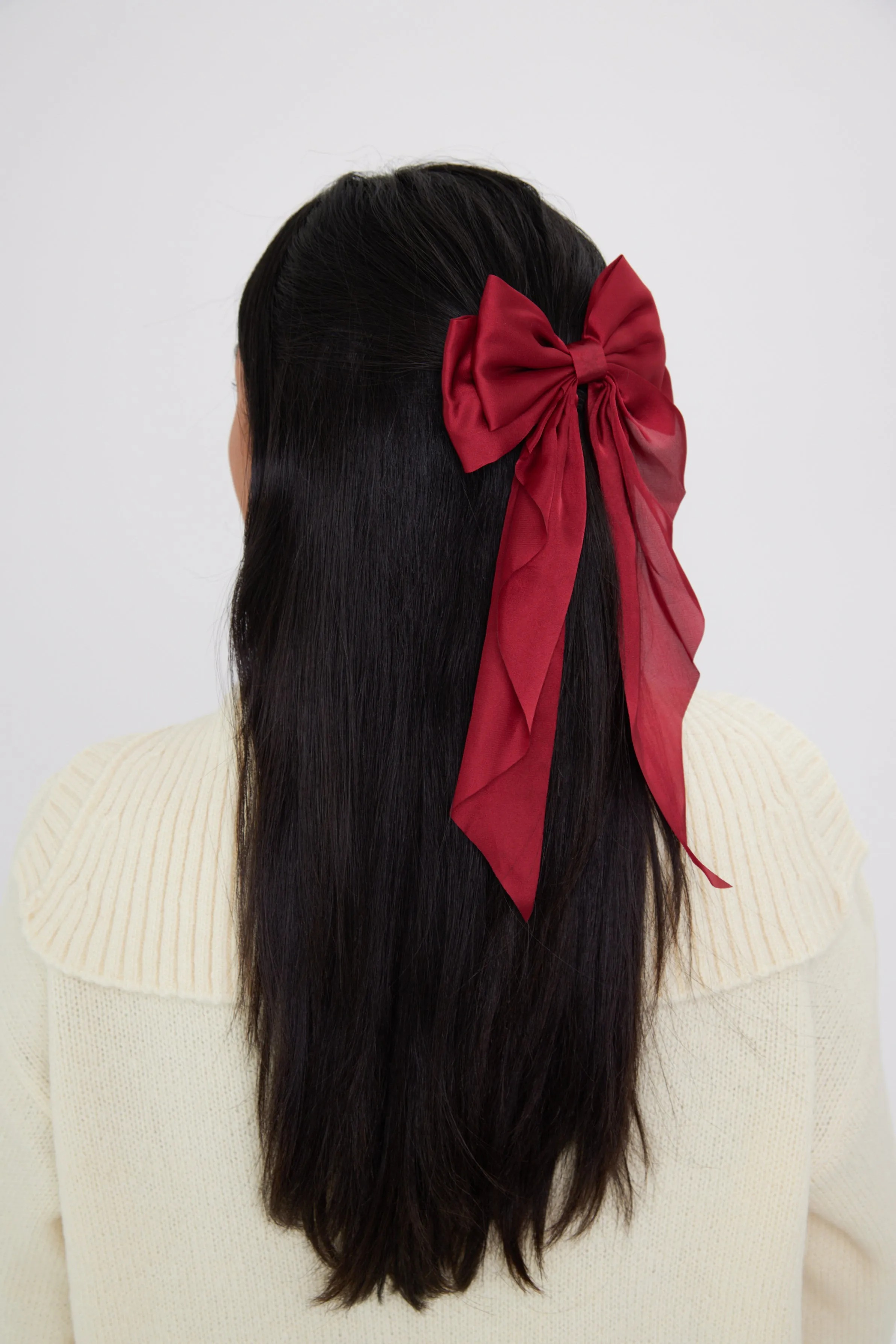 Satin Flowy Bow Clip in Red