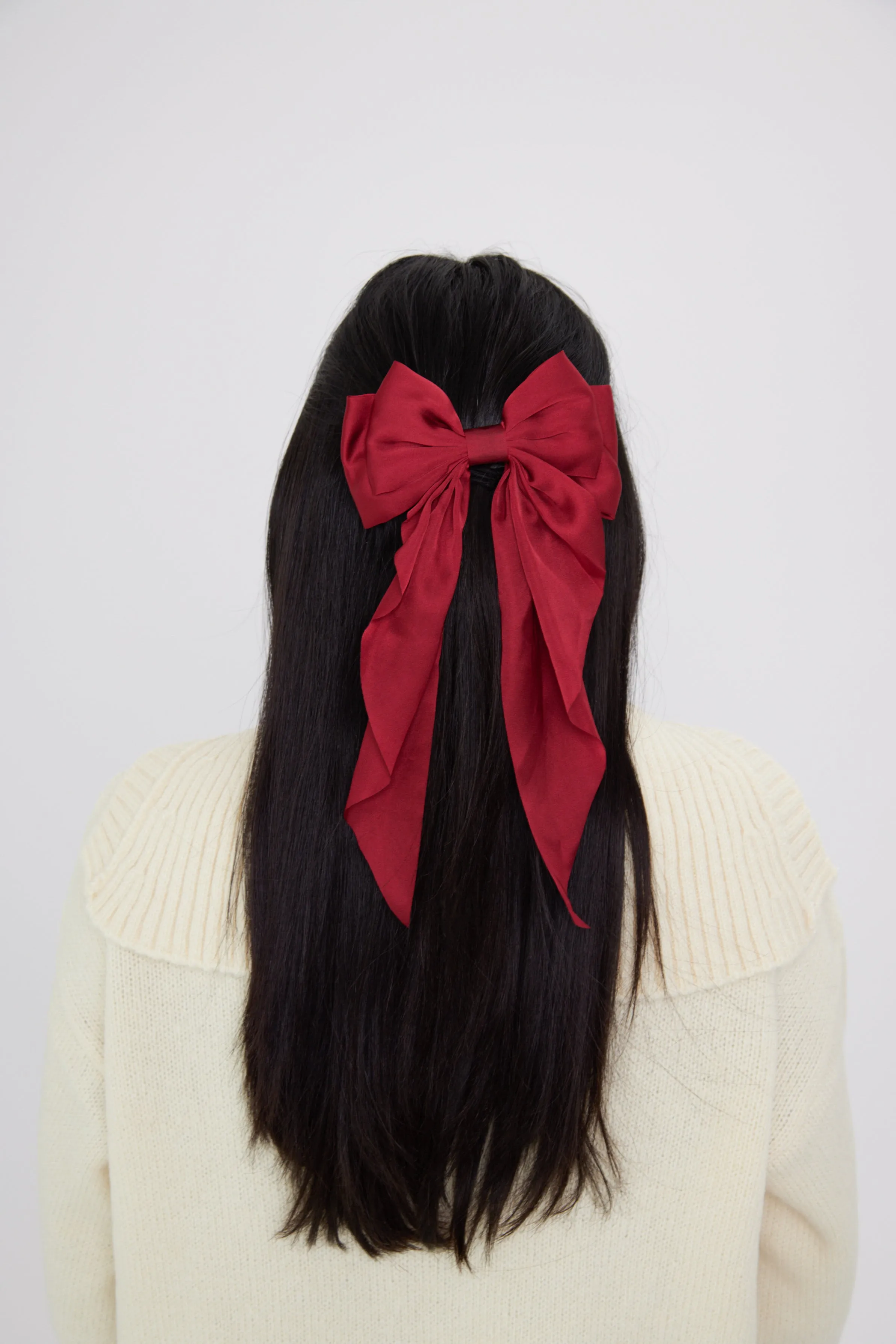 Satin Flowy Bow Clip in Red