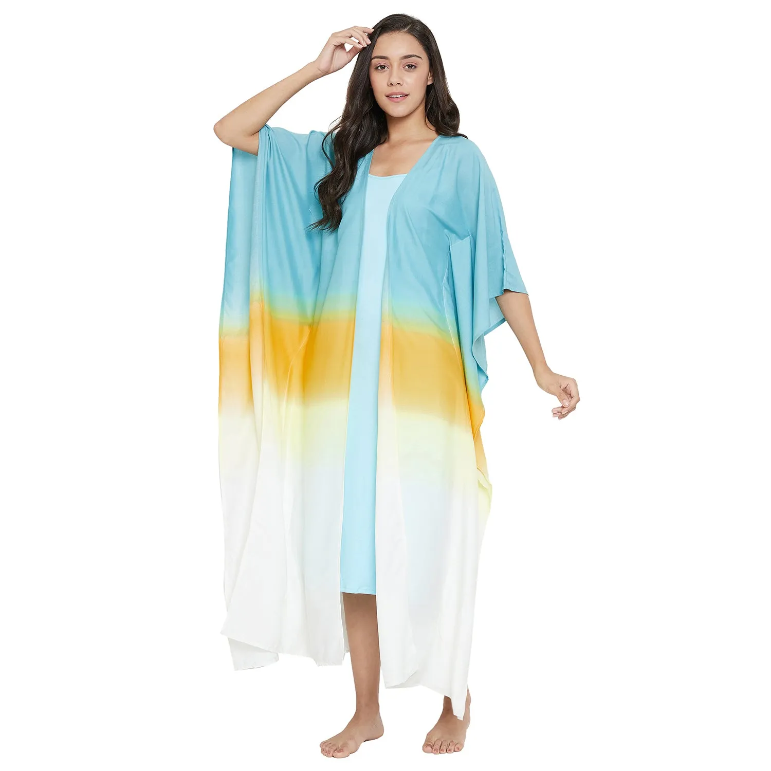 Shades of sky kaftan gownset with slip - (Clearance - Final Sale)