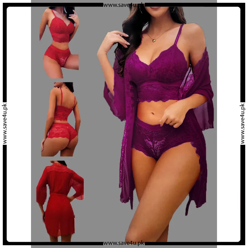 Short Gown Lingerie With Matching Bra & Panty