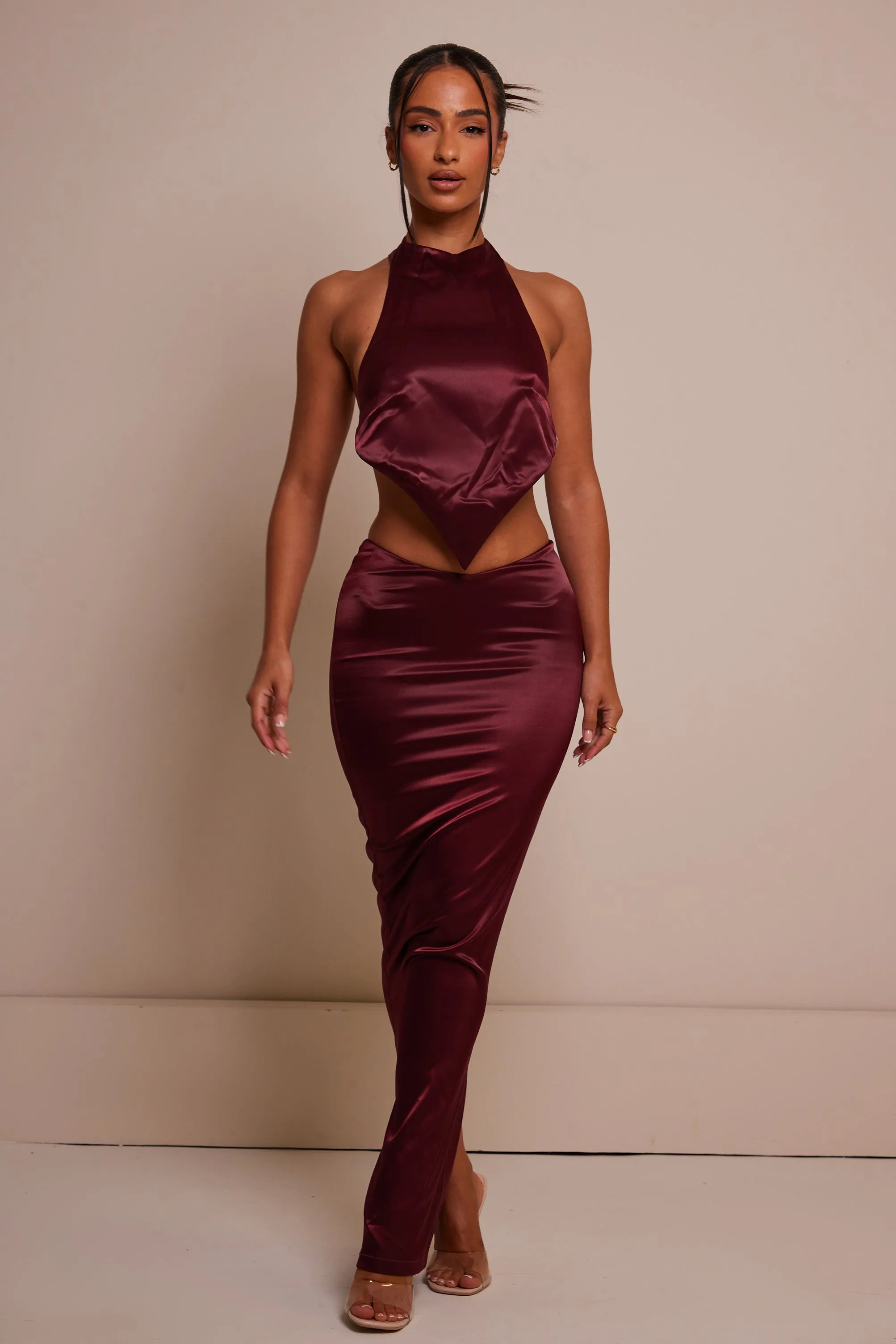 The backless satin set - Wine