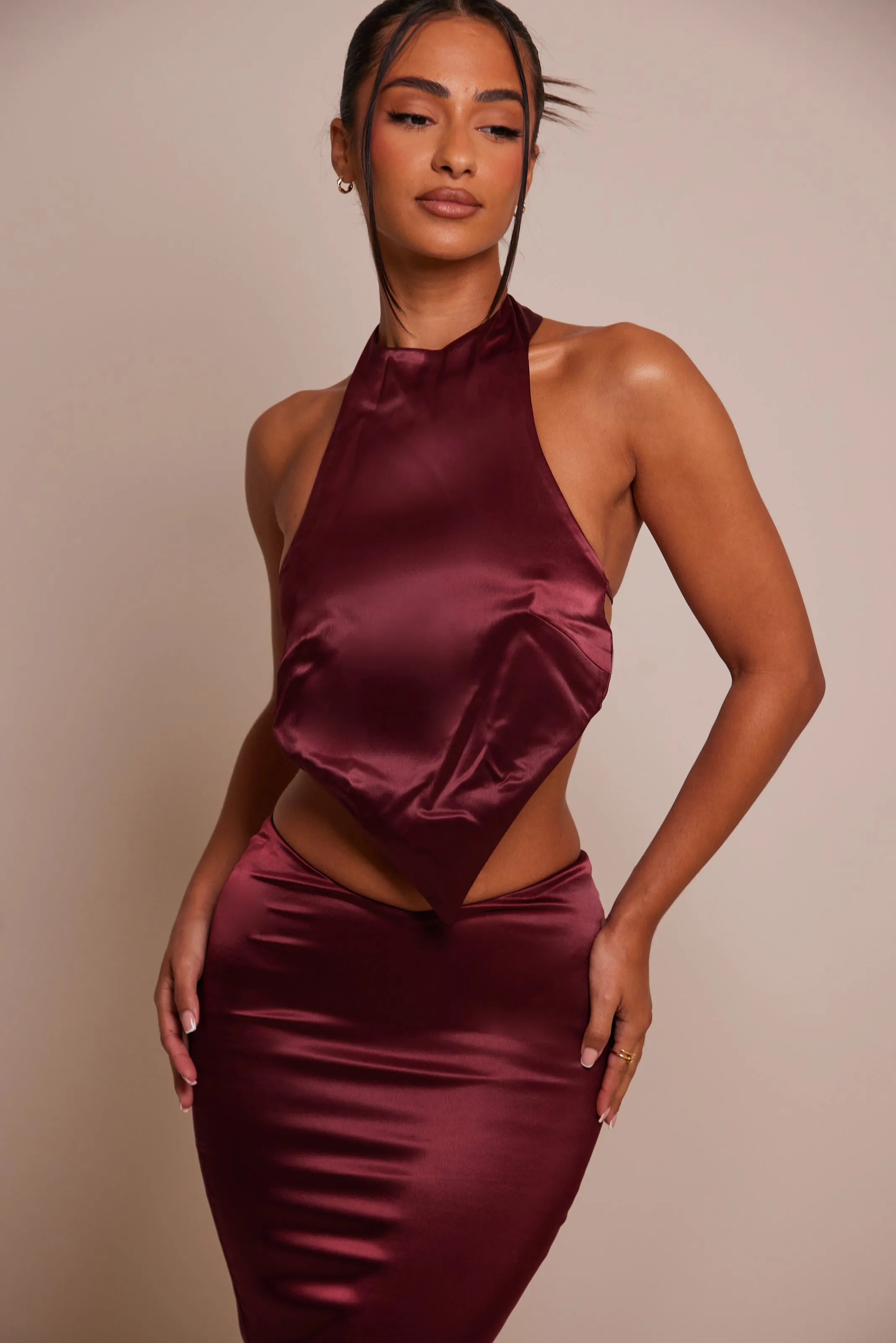 The backless satin set - Wine