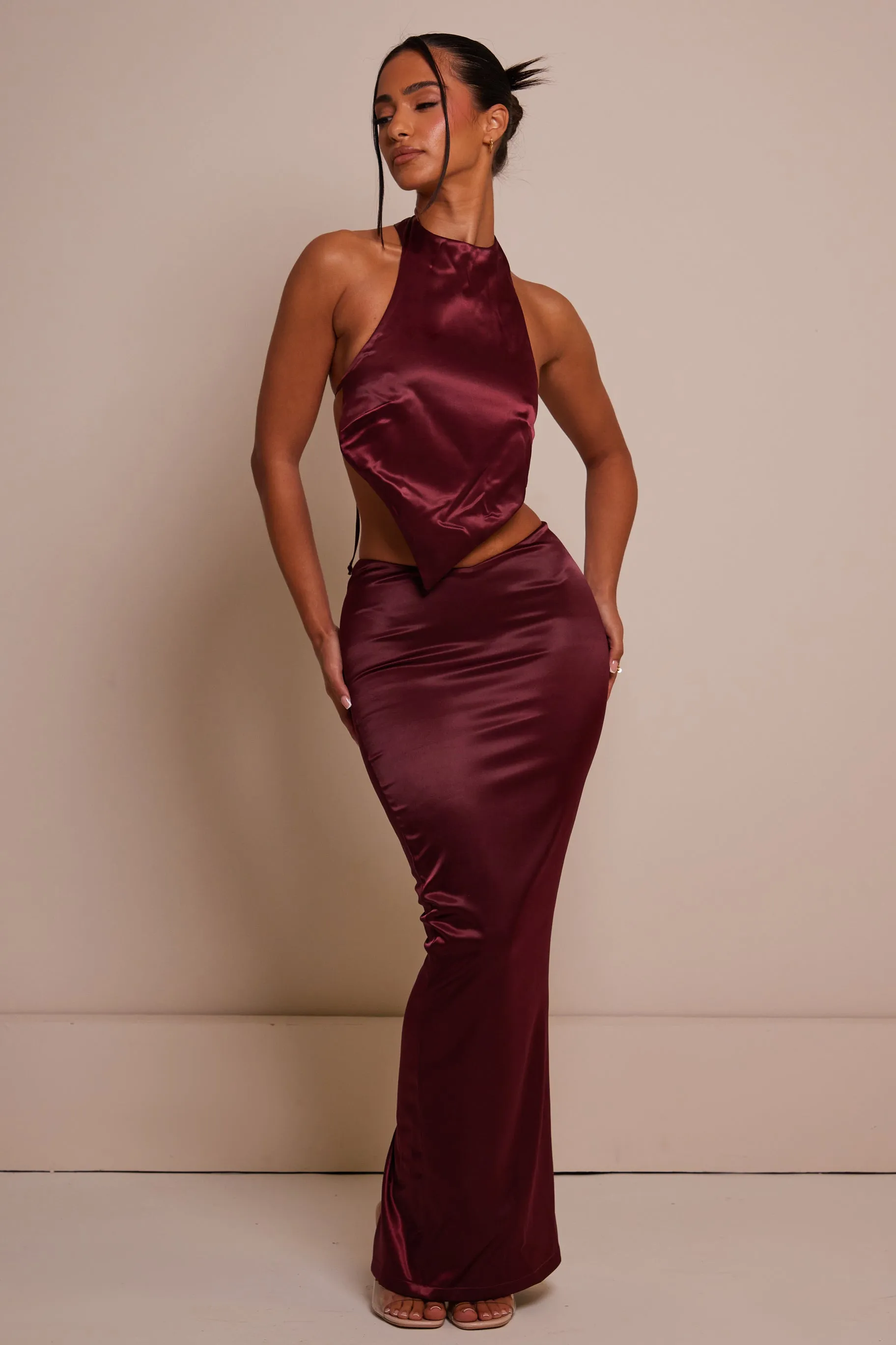 The backless satin set - Wine