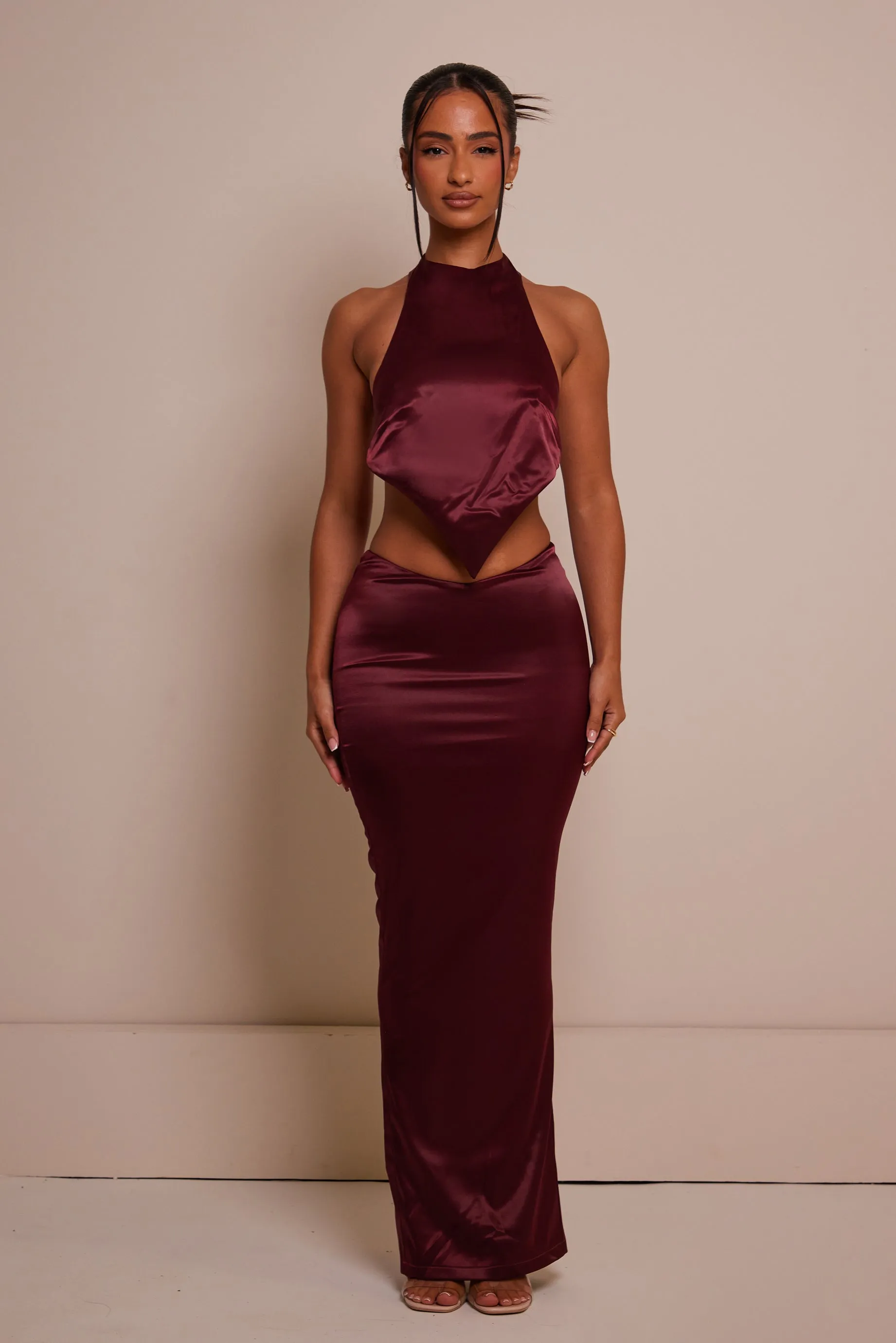 The backless satin set - Wine