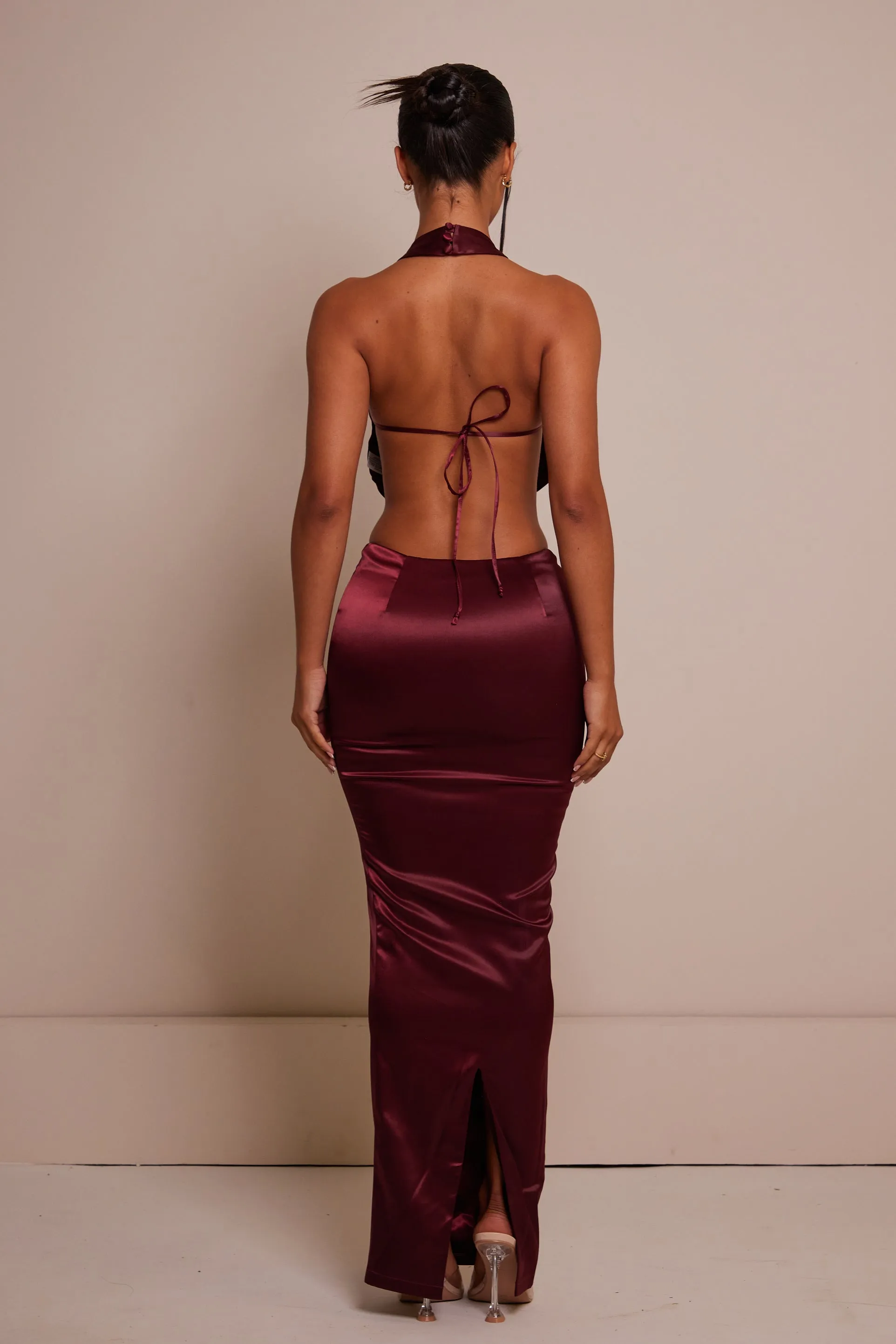 The backless satin set - Wine