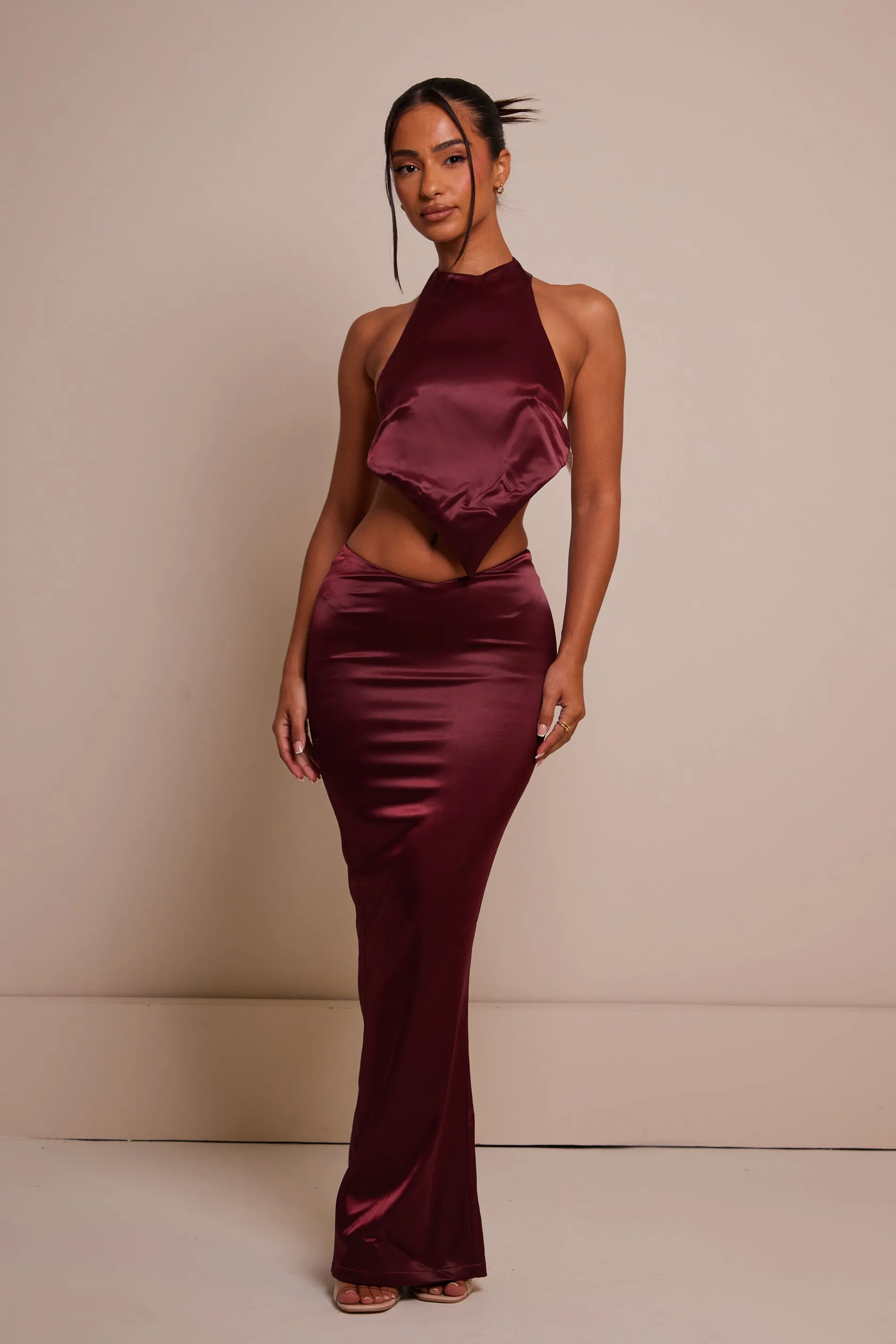 The backless satin set - Wine