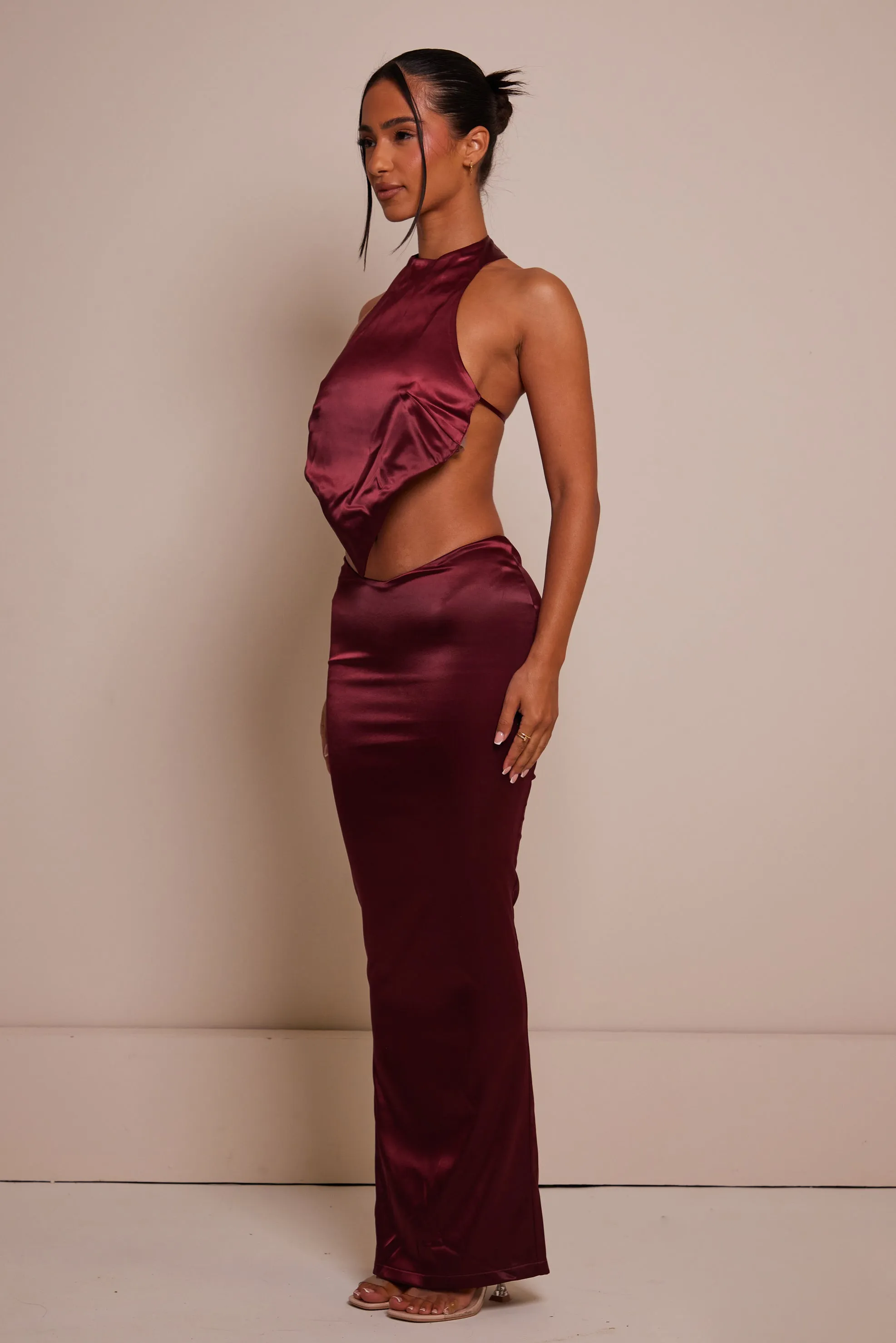 The backless satin set - Wine