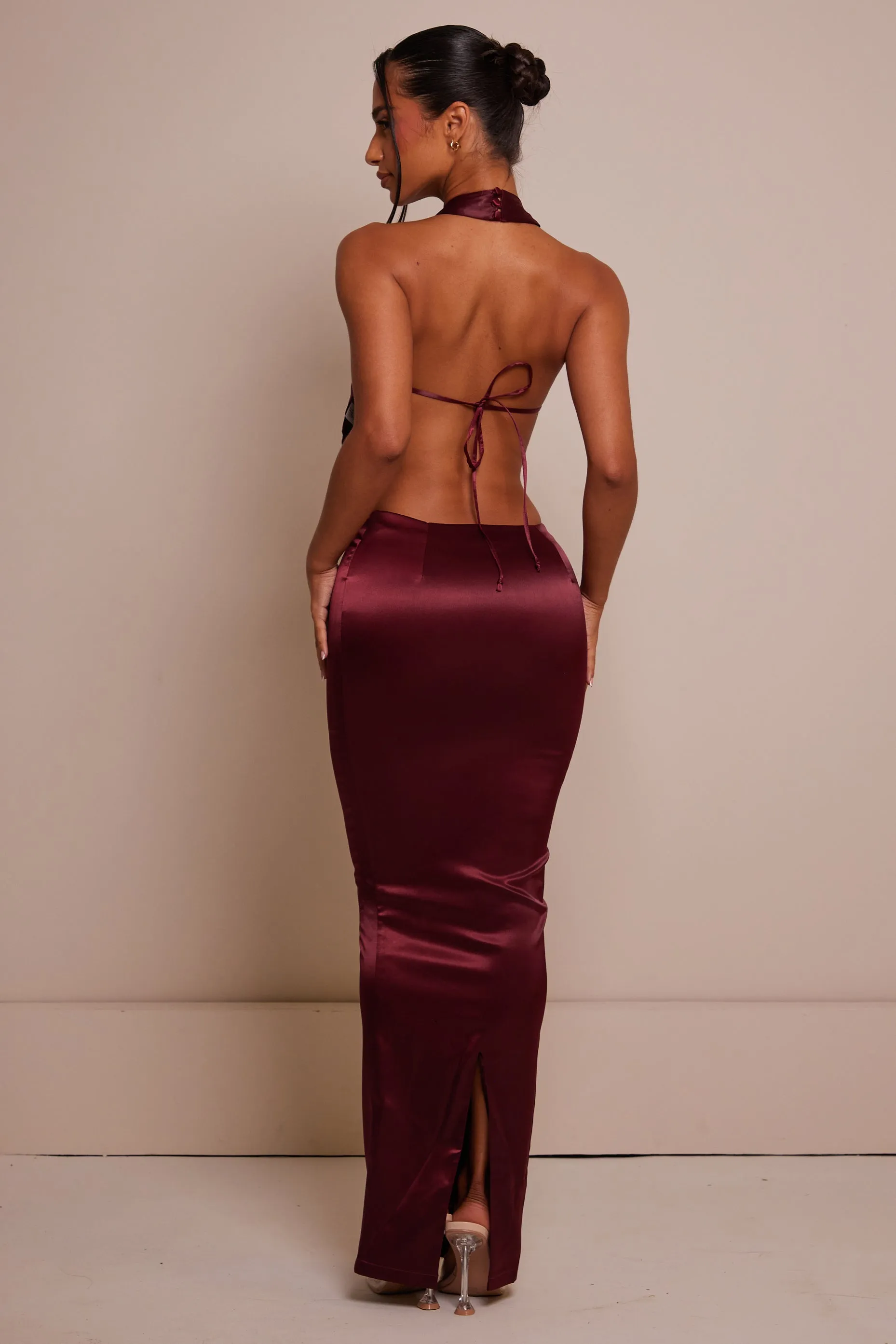 The backless satin set - Wine