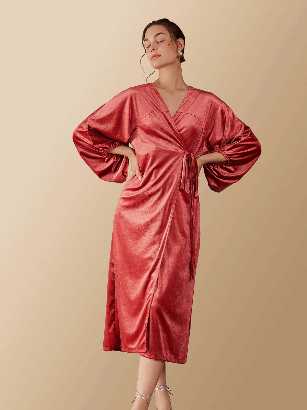 Velvet Lantern Wrap Dress