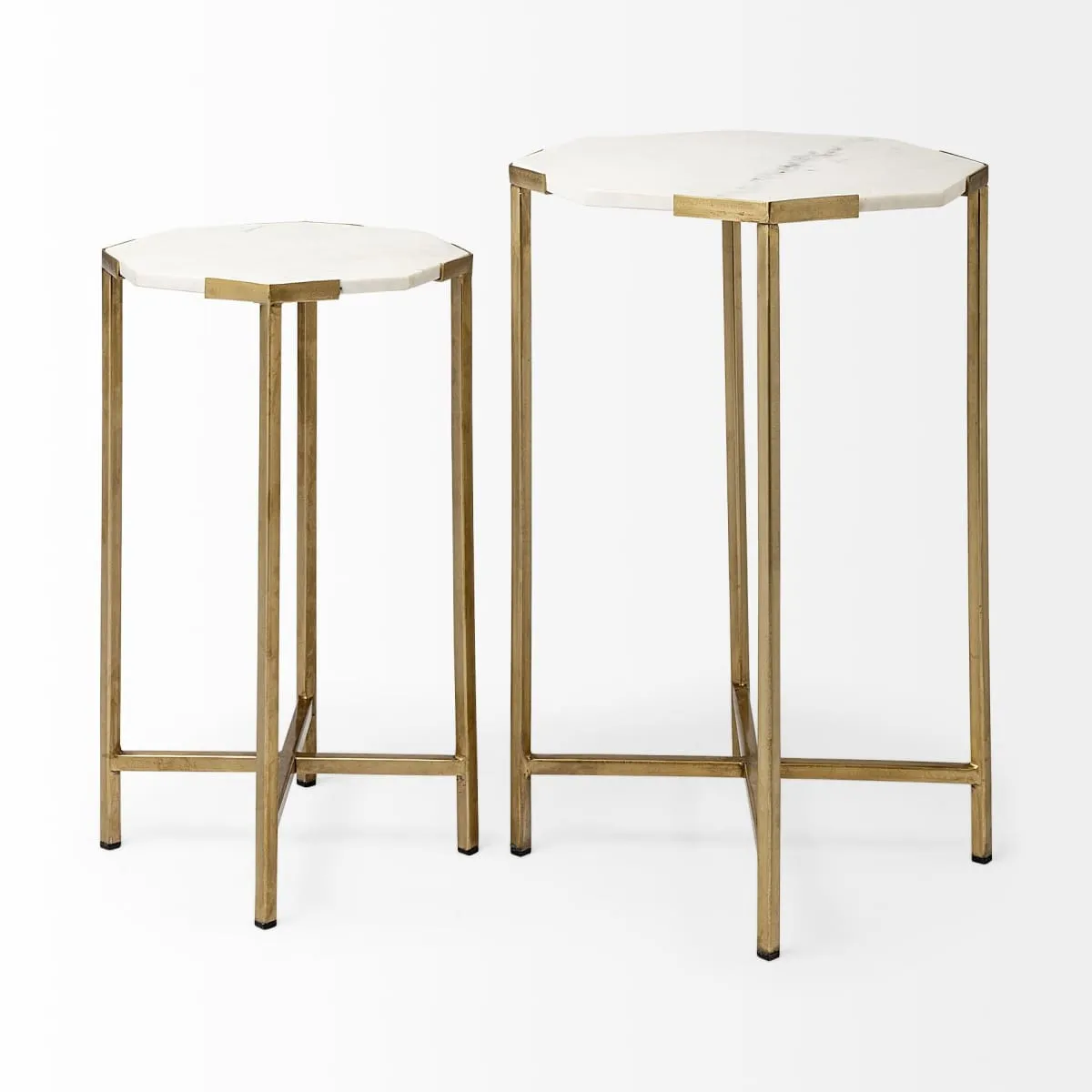 Vincent End Side Table White Marble | Gold Iron | Set of 2