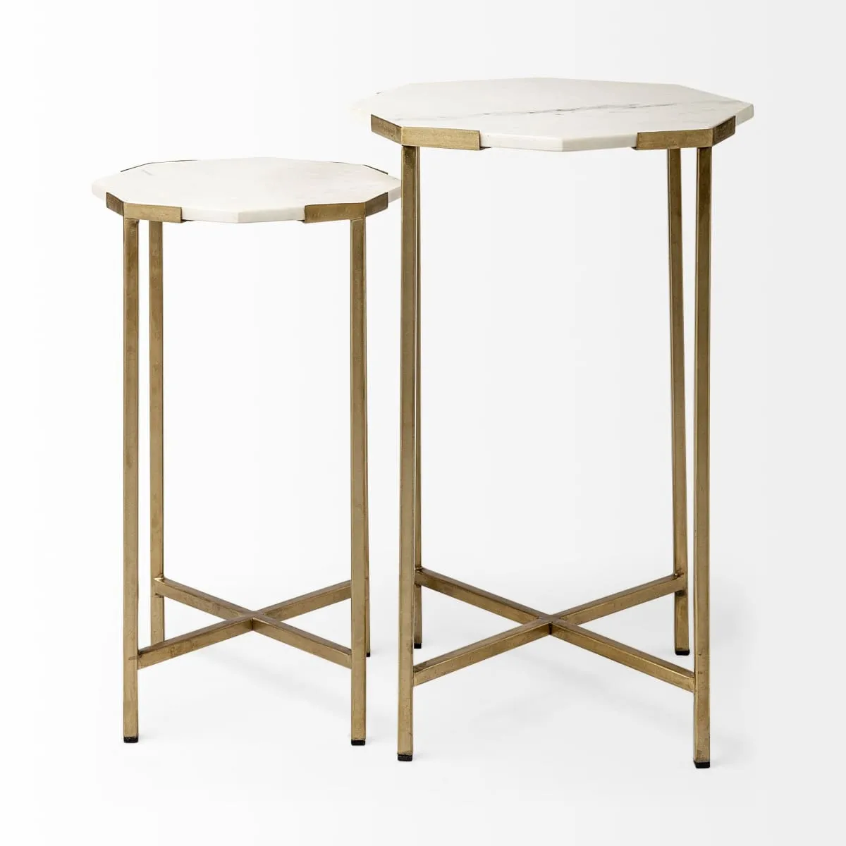 Vincent End Side Table White Marble | Gold Iron | Set of 2