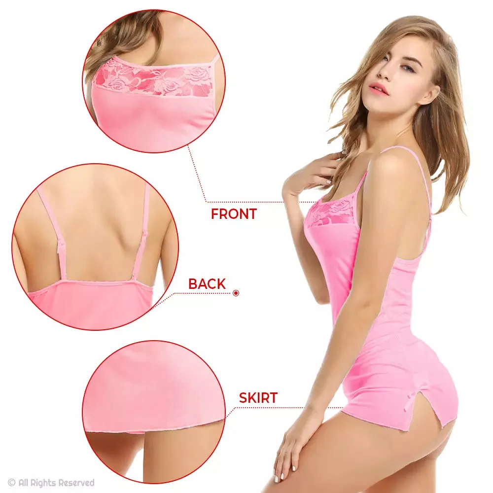 Women Nightwear Babydoll Dress with G-String Panty