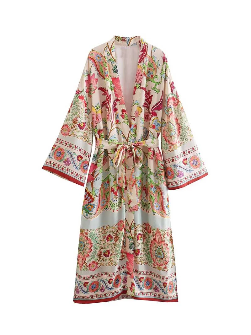 Women's Nightwear Multicolor Printed Long Gown Robe Kimono