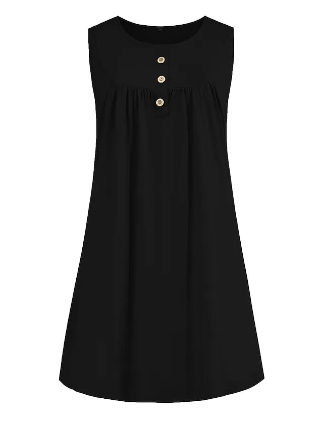 Women's Plus Size Loungewear Nightgown Nightshirt Dress Pure Color Fashion Casual Home Street Date Polyester Breathable Crew Neck Sleeveless Button Summer Spring Black Wine