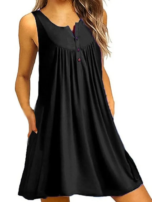 Women's Plus Size Loungewear Nightgown Nightshirt Dress Pure Color Fashion Casual Home Street Date Polyester Breathable Crew Neck Sleeveless Button Summer Spring Black Wine