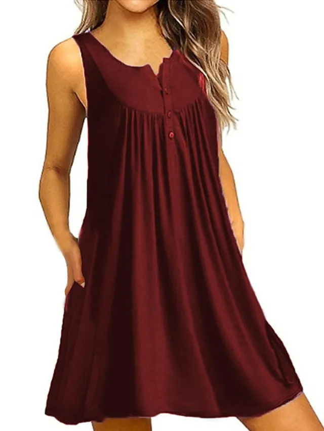 Women's Plus Size Loungewear Nightgown Nightshirt Dress Pure Color Fashion Casual Home Street Date Polyester Breathable Crew Neck Sleeveless Button Summer Spring Black Wine