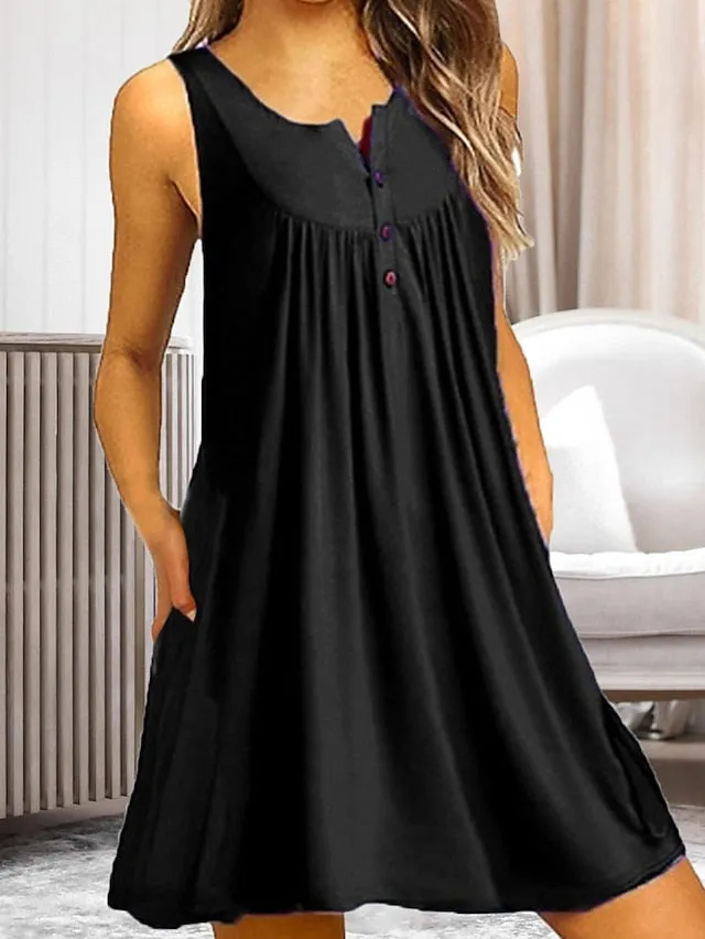 Women's Plus Size Loungewear Nightgown Nightshirt Dress Pure Color Fashion Casual Home Street Date Polyester Breathable Crew Neck Sleeveless Button Summer Spring Black Wine