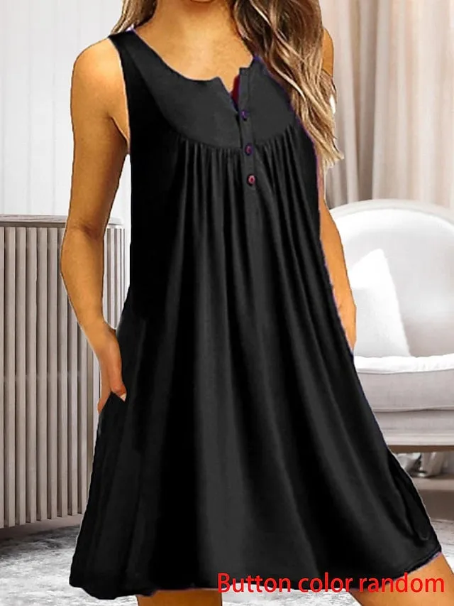 Women's Plus Size Loungewear Nightgown Nightshirt Dress Pure Color Fashion Casual Home Street Date Polyester Breathable Crew Neck Sleeveless Button Summer Spring Black Wine